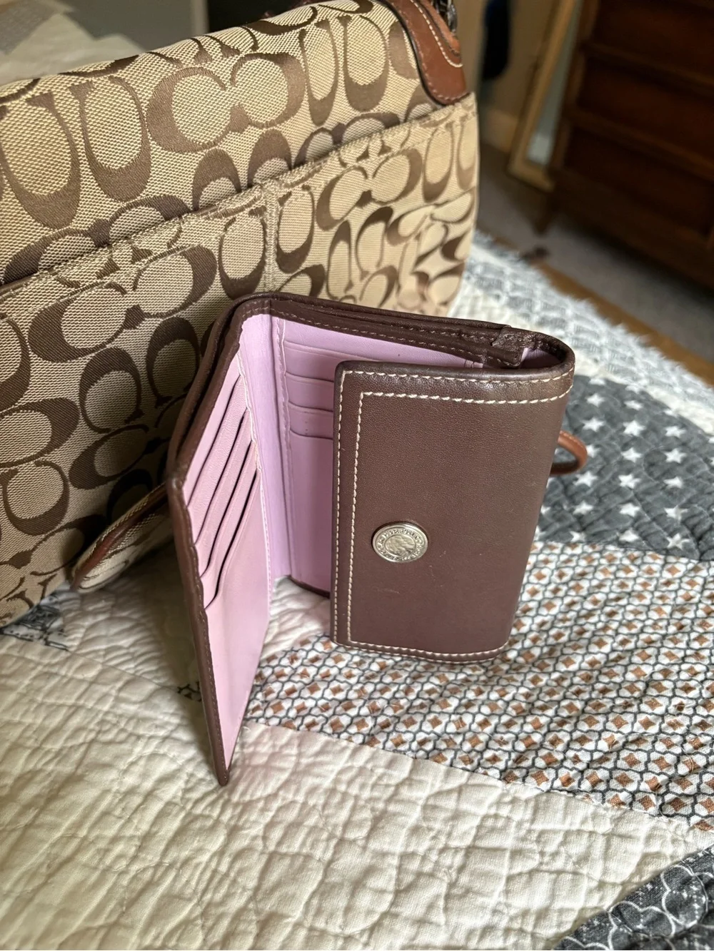 Y2K Coach wallet- Brown and pink